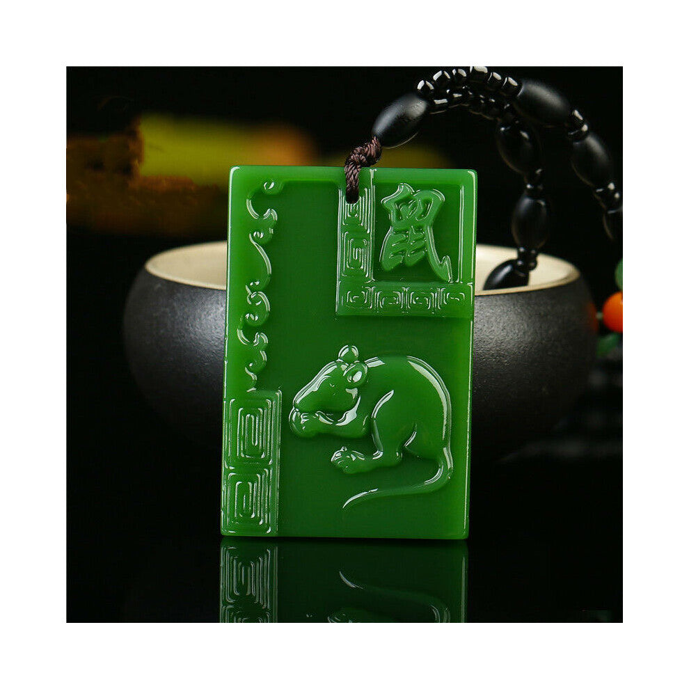 Natural Green Hand-carved Zodiac Rat Jade Pendant Boutique Jewelry Men and Women Zodiac Necklace Gift Accessories