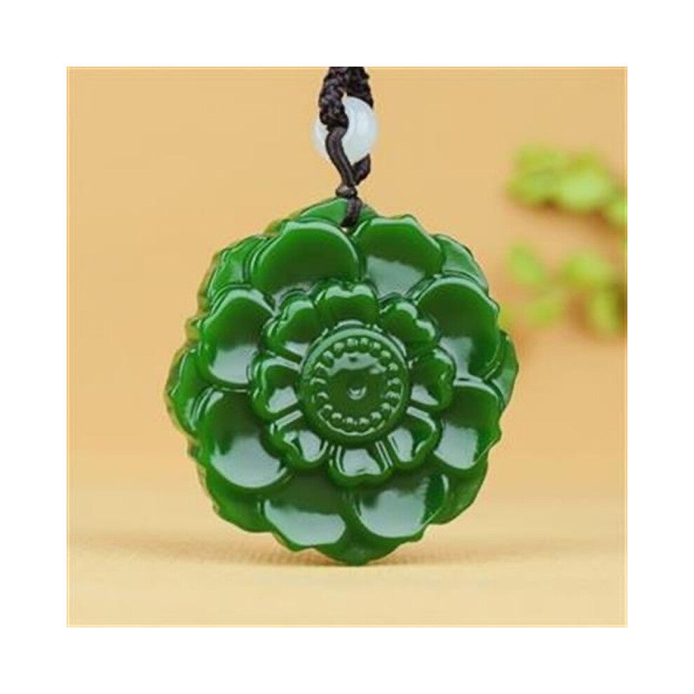 Chinese Green Jade Flower Pendant Necklace Charm Jadeite Jewelry Carved Amulet Accessories for Women Men