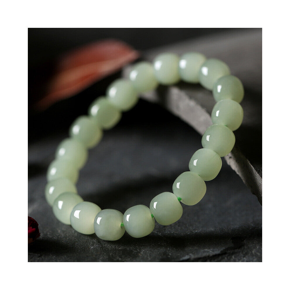 Natural Hotan Jade 10*9mm Beads Elastic Bracelet Accessories DIY Lucky Women Jade Beads Jewelry Female Exorcism Amulet