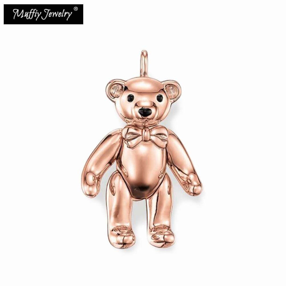 Pendant Teddy Bear Rose In 925 Sterling Silver Fine Woman Man Jewelry Accessories Fit Necklace Romantic Love Gift