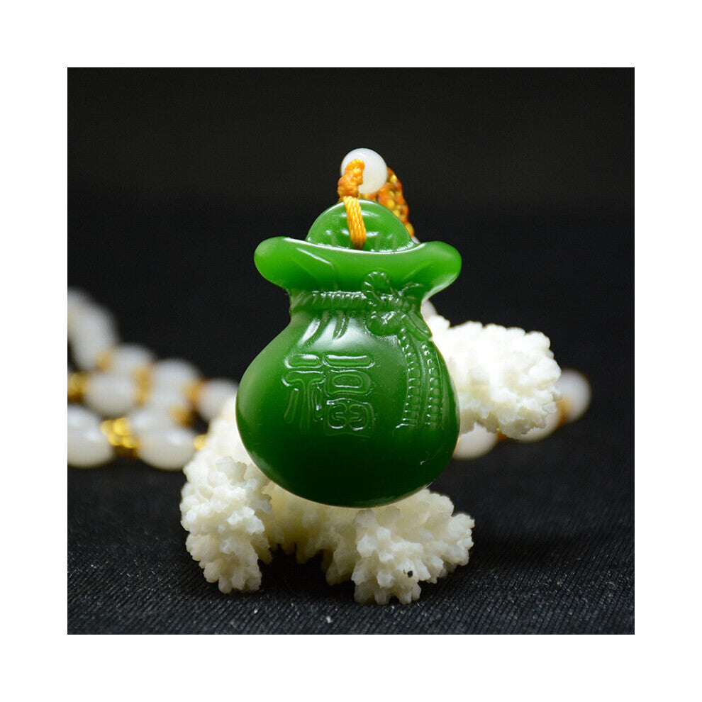 Natural Green Hand-carved Lucky Bag Jade Pendant Boutique Jewelry Men and Women Money Bag Necklace Gift Accessories