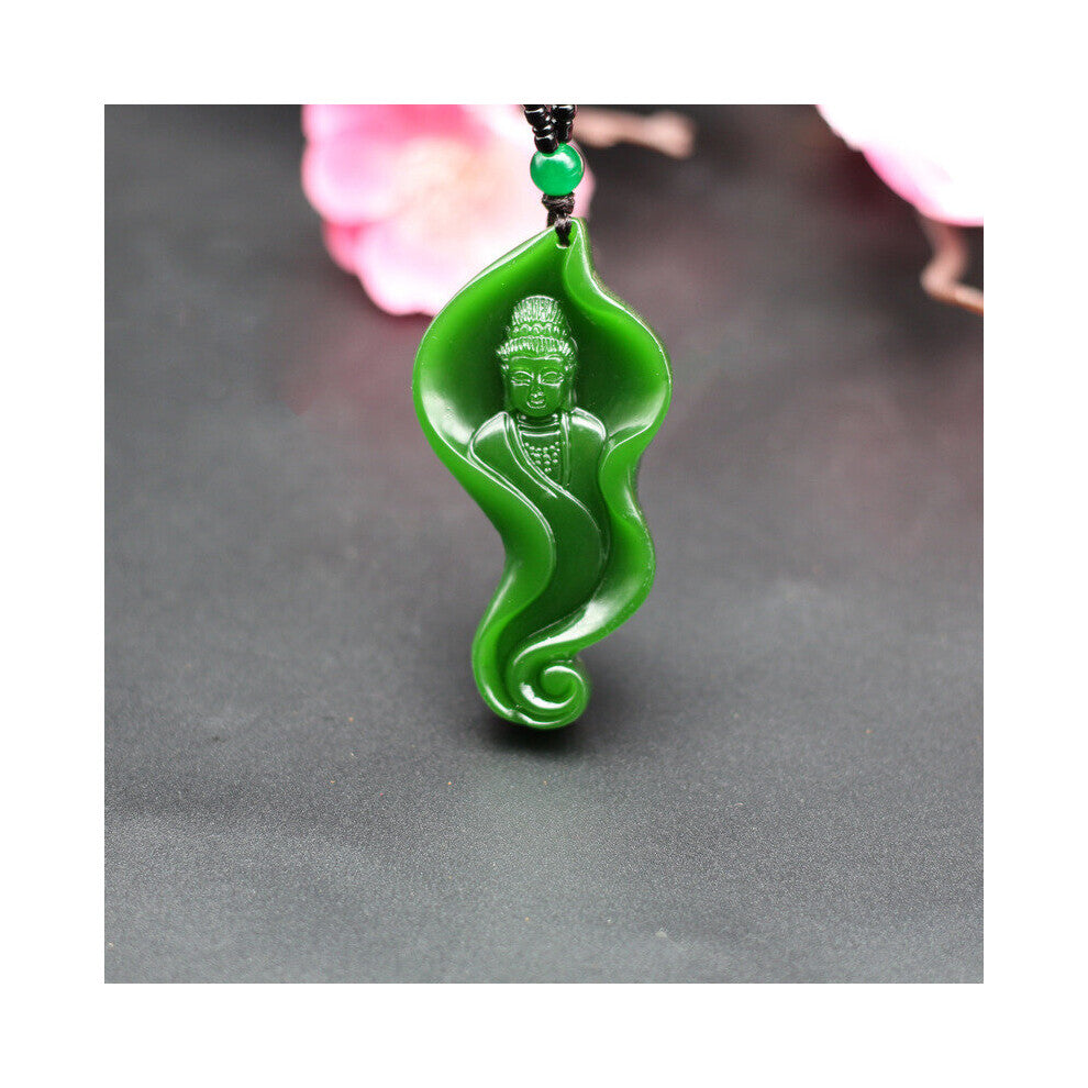 Natural Green Jade Guanyin Pendant Necklace Chinese Hand-Carved Charm Jewelry Accessories Amulet Men Women Lucky