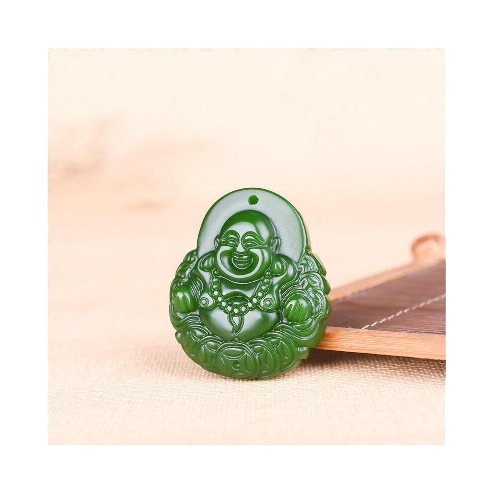 Natural Green Jade Money Buddha Pendant Necklace Chinese Carved Charm Jewellery Accessories Amulet for Men Women