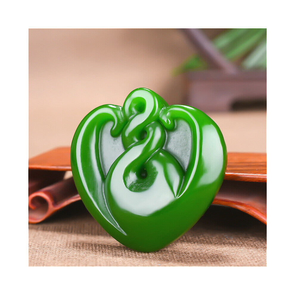 Heart-shaped Natural Green Jade Pendant Necklace Carved Chinese Charm Jewellery Amulet Accessories for Men Women
