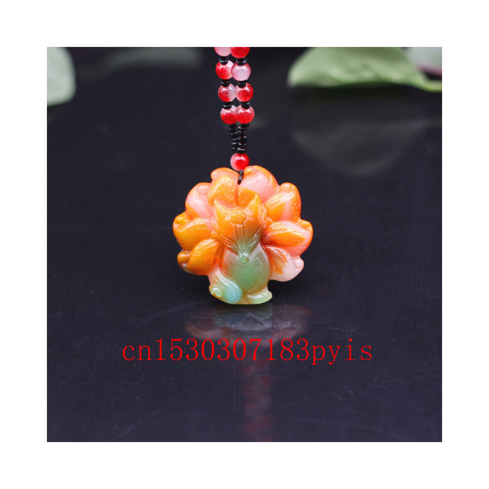 Natural Jade Pendant Nine Tailed Fox Necklace Charm Jewelry Chinese Carved Accessories Amulet for Men Women