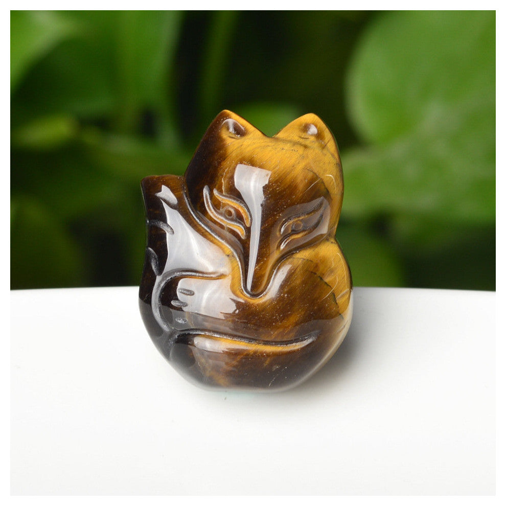 Natural Tigereye Stone Jade Fox Pendant Necklace Charm Jewellery Accessories Hand-Carved Man Woman Luck Amulet