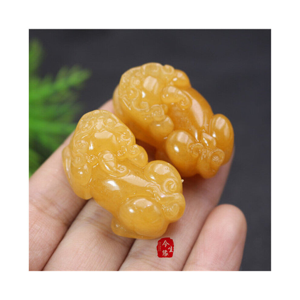 1pc Natural Huanglong Jade Money Pixiu Dragon Pendant Necklace Jewellery Accessories Hand-Carved Luck Amulet Rope