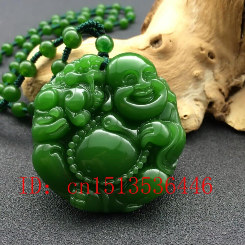 Natural Green Jade Maitreya Pendant Beads Necklace Charm Jewellery Accessories Hand-Carved Luck Buddha Amulet
