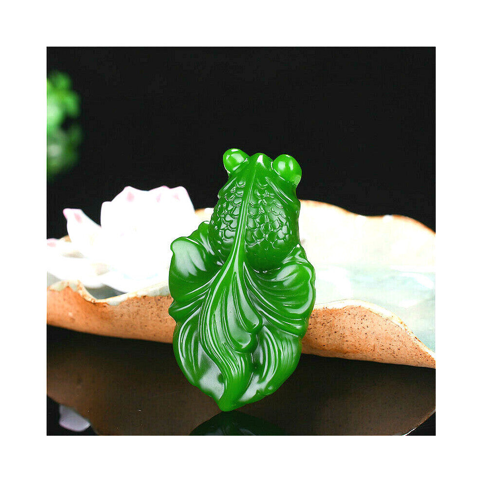 Green Jade Fish Pendant Necklace Chinese Hand-Carved Charm Goldfish Jewelry Natural Accessories for Men Women