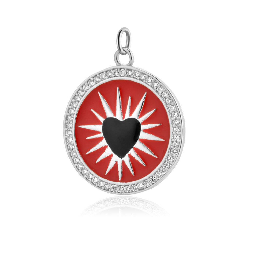 925 Sterling Silver Colorful Enamel Hand Heart Pendant Accessories Crystal Zircon CZ Crystal Party Circle Flexible
