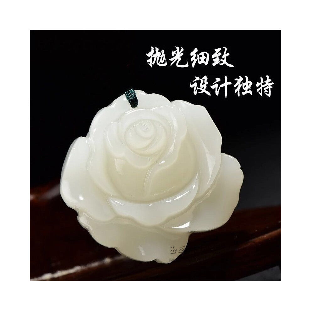 Natural Green Hand-carved Rose Flower Jade Pendant Boutique Jewelry Men and Women Necklace Gift Accessories