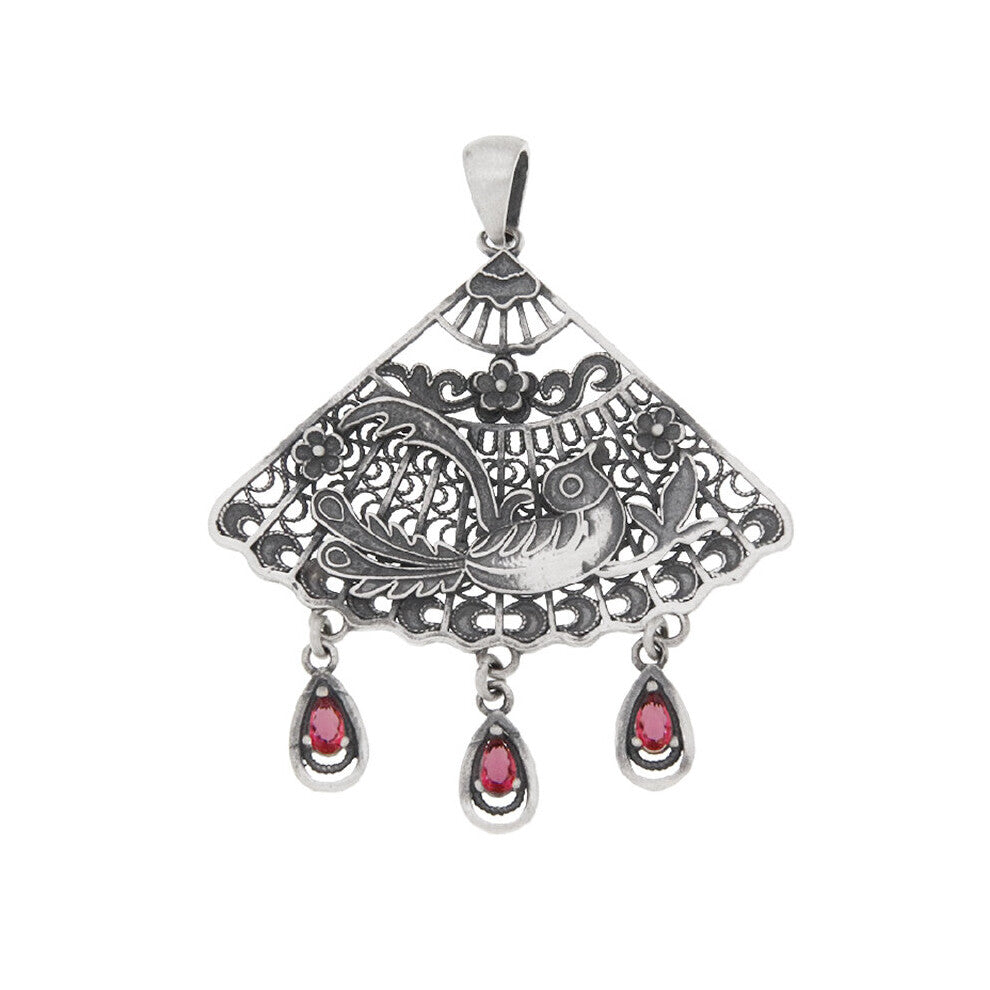 RD Ethnic Wind Rosefinch Pendant Female Phoenix Retro Fan Pendant Peacock Tassel Accessories Pendant Women's Pendants Necklace