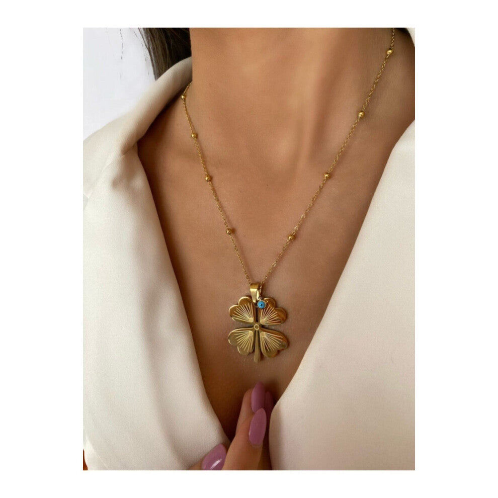4-Leaf Clover Long Barley Necklace.stainless women necklace.beautiful and stylish jewelry