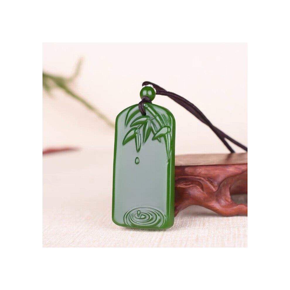 Chinese Green Jade Bamboo Pole Pendant Necklace Charm Jadeite Jewelry Carved Amulet Accessories for Women Men