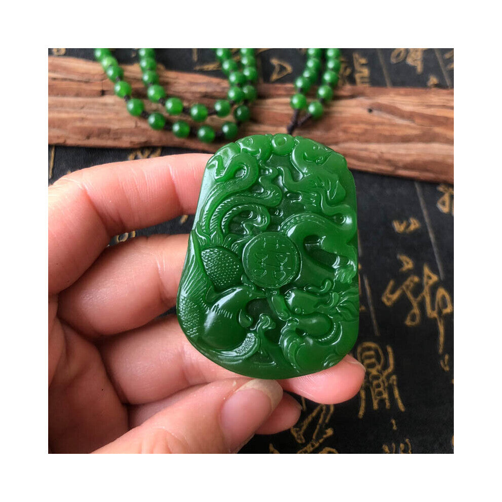 Natural Green Hand-carved Dragon and Phoenix Jade Pendant Boutique Jewelry Couple Necklace Gift Accessories