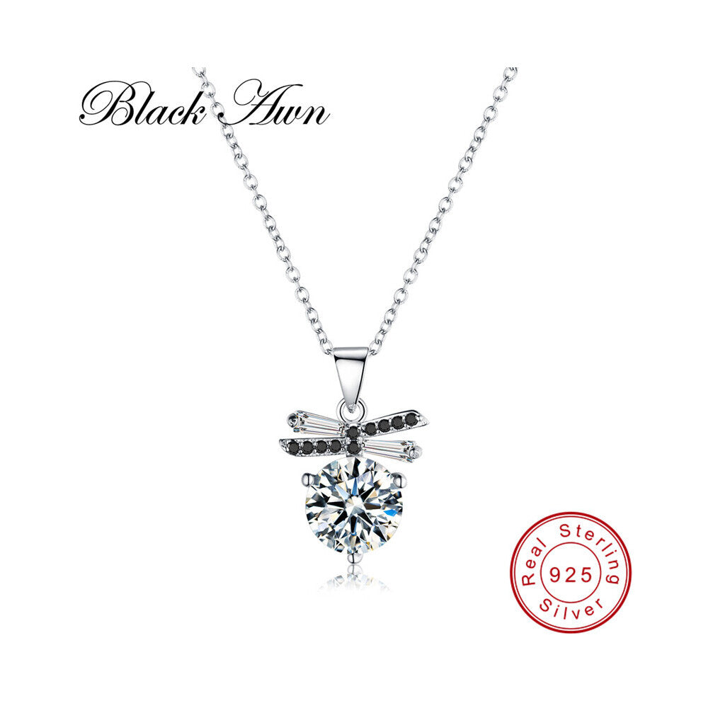 [BLACK AWN] 100% 925 Sterling Silver Slide Necklace Women Jewelry Water-Drop Bijoux Femme Necklaces&Pendants P099