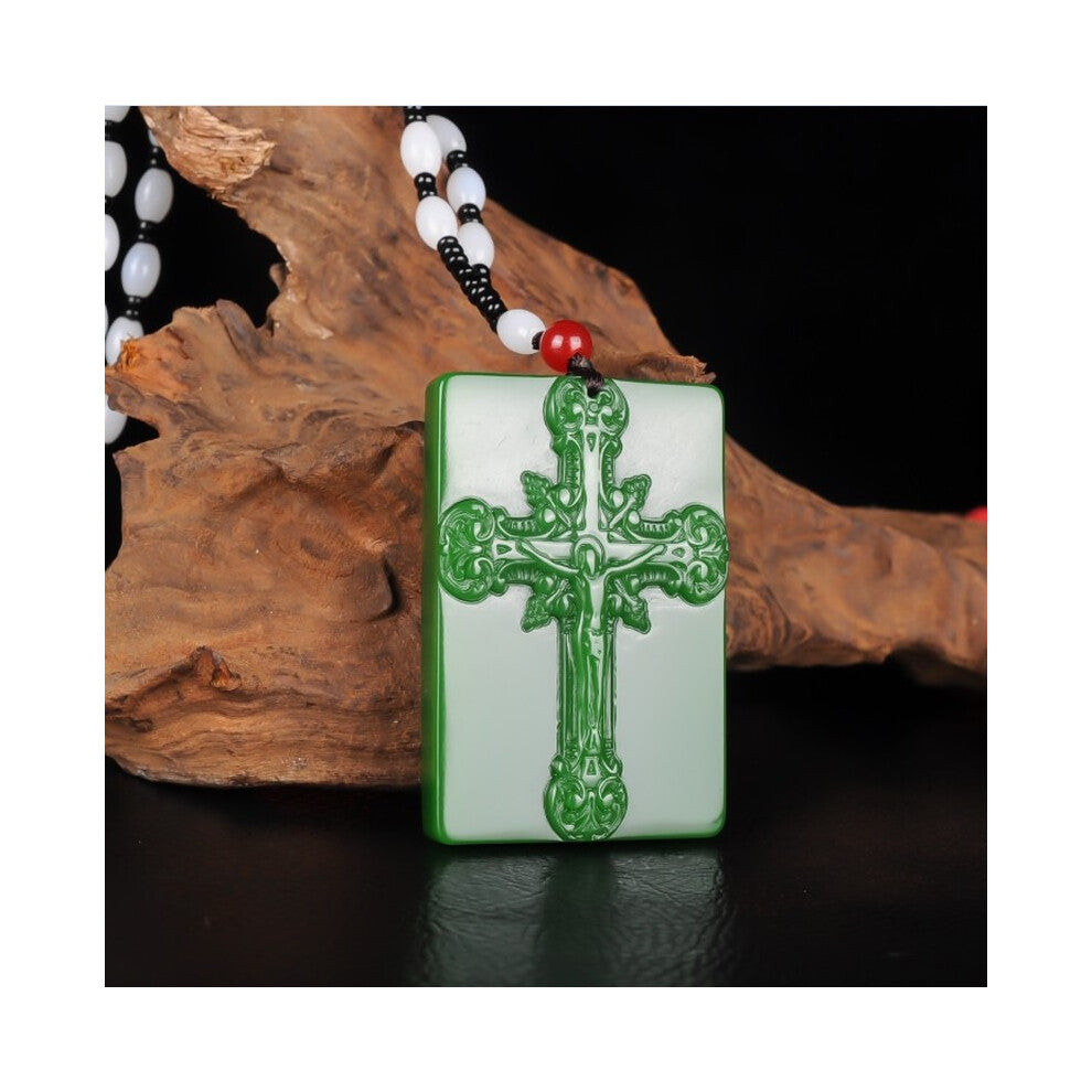 Natural Green Hand-carved Cross Jade Pendant Boutique Jewelry Men and Women Jesus Cross Necklace Gift Accessories
