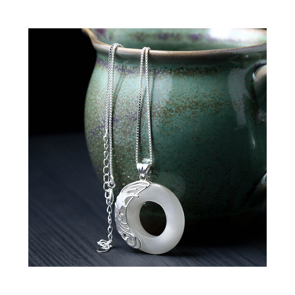 Jade Donut Pendant Jewelry 925 Silver Accessories Necklace Chalcedony Carved Natural Real Gemstone Chinese Pendants Choker