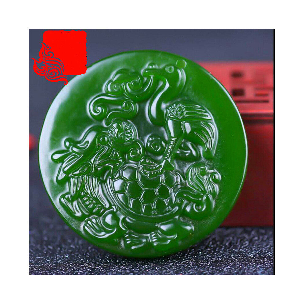 Natural Green Hand-carved Crane Jade Pendant Boutique Jewelry Men and Women Dragon Turtle Necklace Gift Accessories