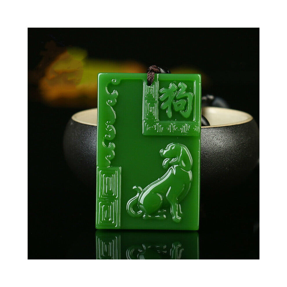 Natural Green Hand-carved Zodiac Dog Pendant Boutique Jewelry Men and Women Zodiac Necklace Gift Accessories