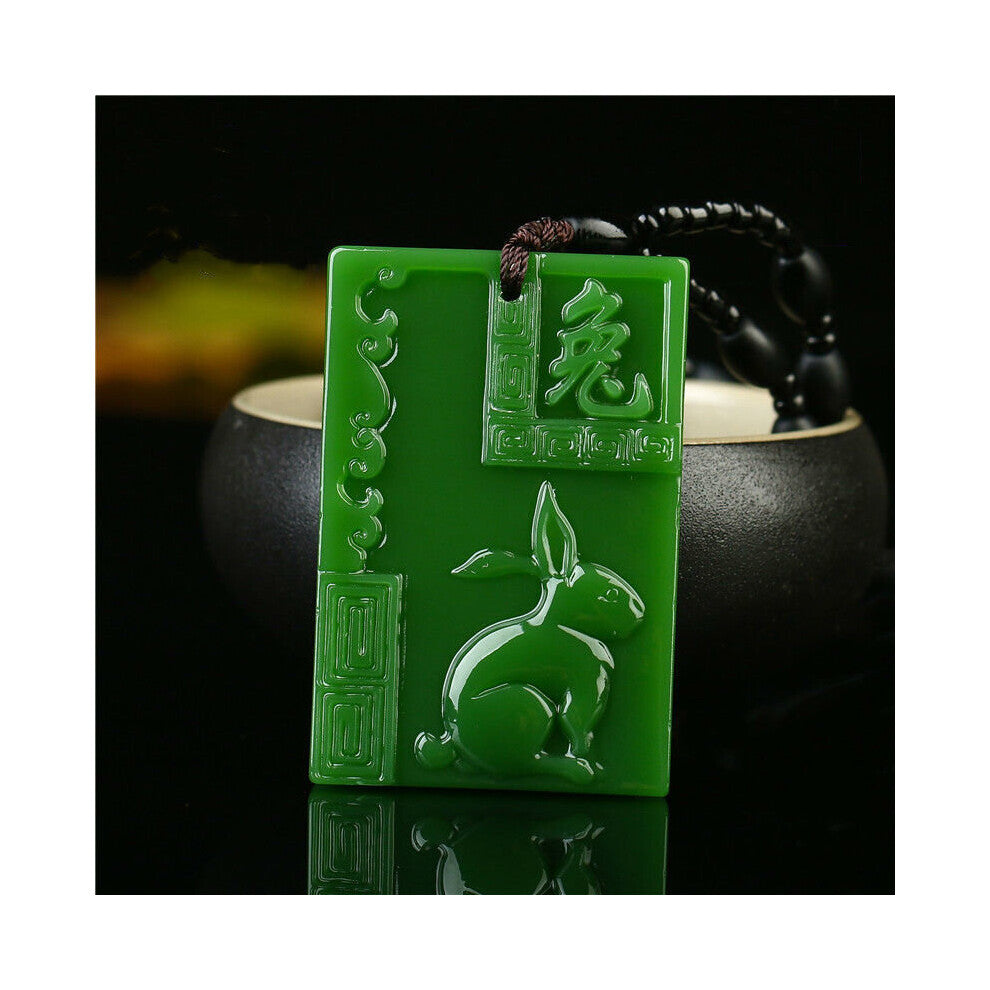 Natural Green Hand-carved Zodiac Rabbit Jade Pendant Boutique Jewelry Men and Women Zodiac Necklace Gift Accessories
