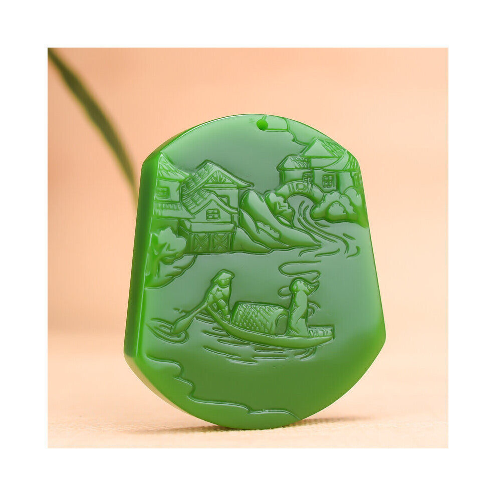 Landscape Green Jade Pendant Necklace Jewelry Chinese Natural Jadeite Carved Charm Amulet Gift Accessories for Women Men