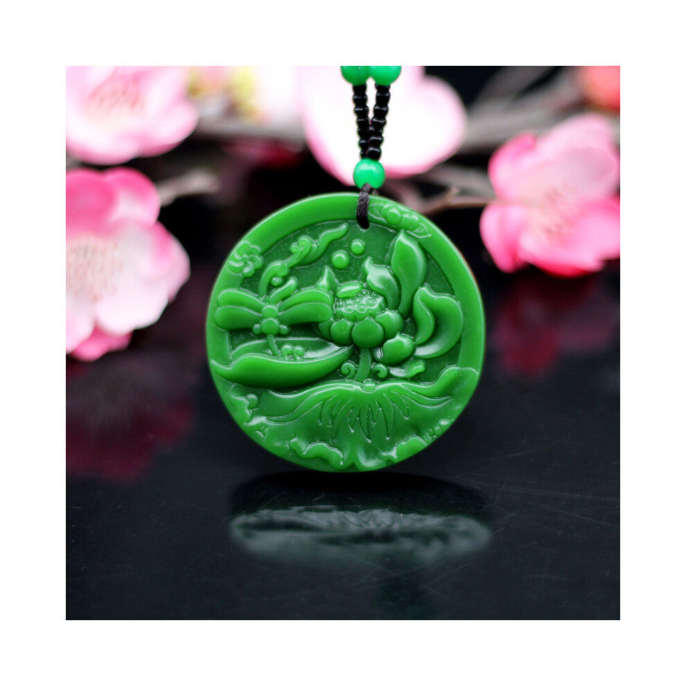 Natural Green Jade Peony Flower Pendant Necklace Jewelry Chinese Hand-Carved Charm Amulet Accessories Gift for Women Men