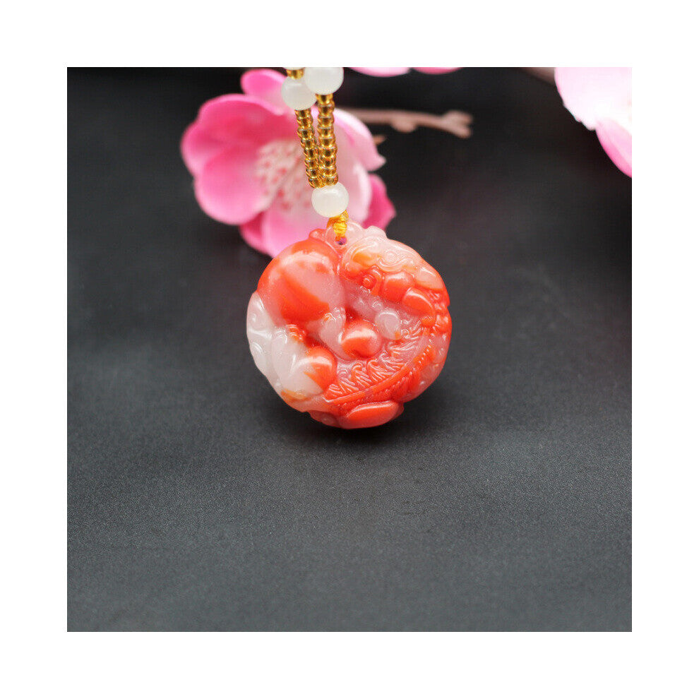 Natural Red Jade Pixiu Pendant Necklace Beads Charm Jewelry Chinese Hand-Carved Amulet Men Women Accessories