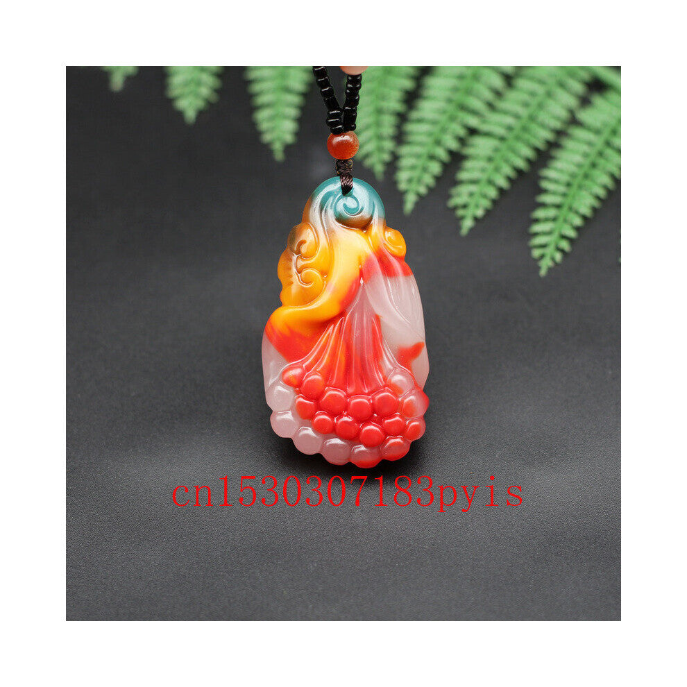 Natural Jade Magnolia Flower Pendant Necklace Chinese Hand-Carved Charm Jewelry Accessories Amulet Men Women