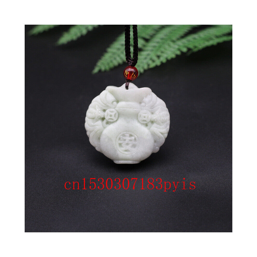 Natural Green Jade Vase Pendant Necklace Chinese Double-sided Carved Charm Jewelry Amulet for Men Women Luck
