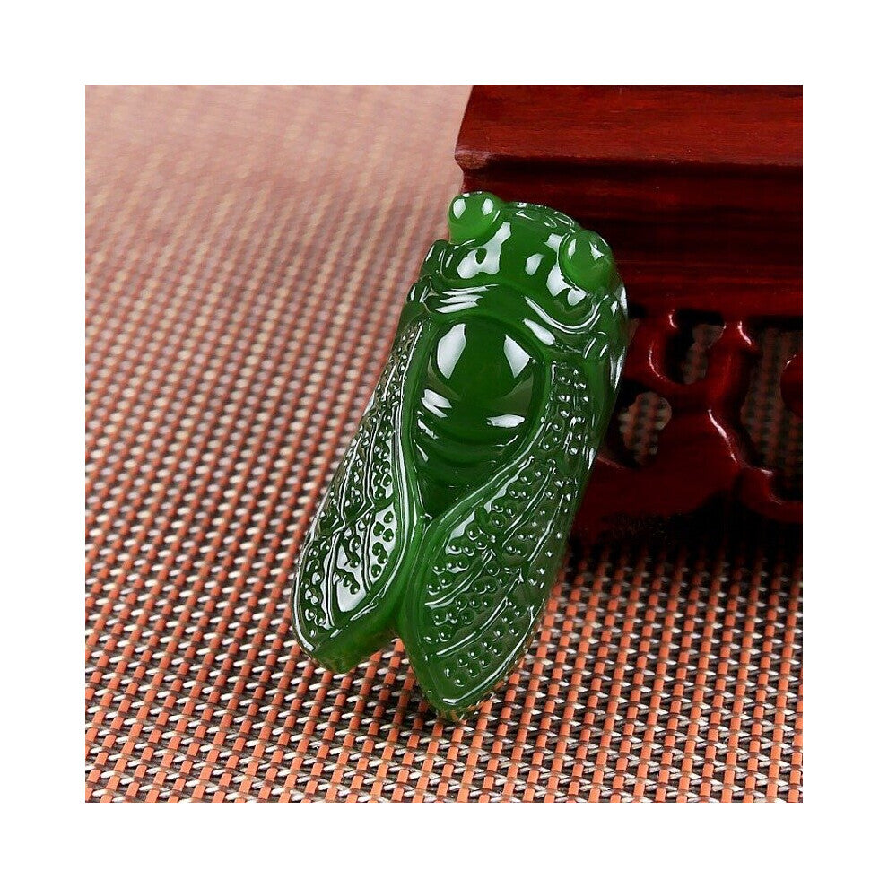 Natural Green Jade Cicada Pendant Necklace Chinese Hand-Carved Charm Jewelry Amulet Accessories for Men Women