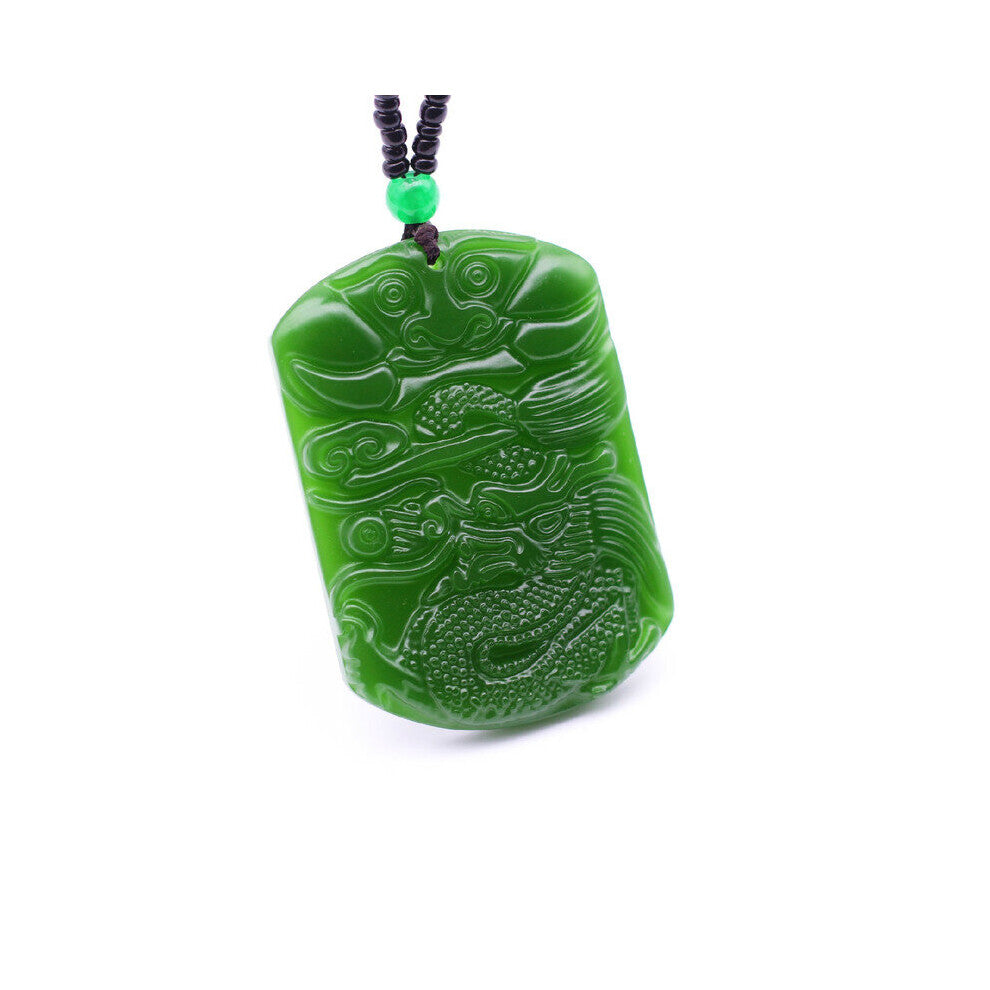 Chinese Dragon Natural Green Jade Pendant Necklace Hand-Carved Charm Jewelry Accessories Amulet for Men Women Lucky Gift