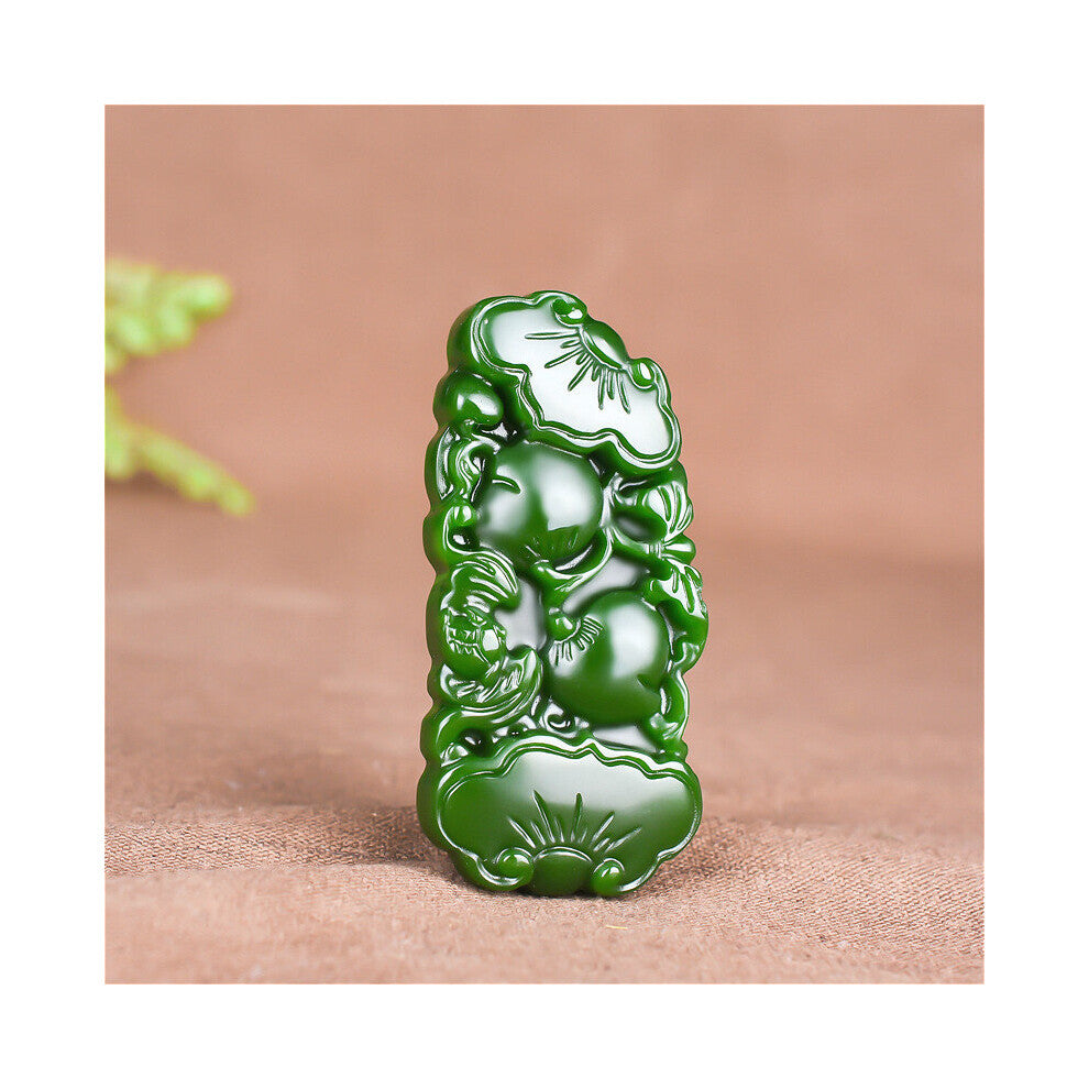 Chinese Hand-Carved Ruyi Green Jade Pendant Necklace Natural Charm Jewelry Accessories Amulet for Men Women Lucky