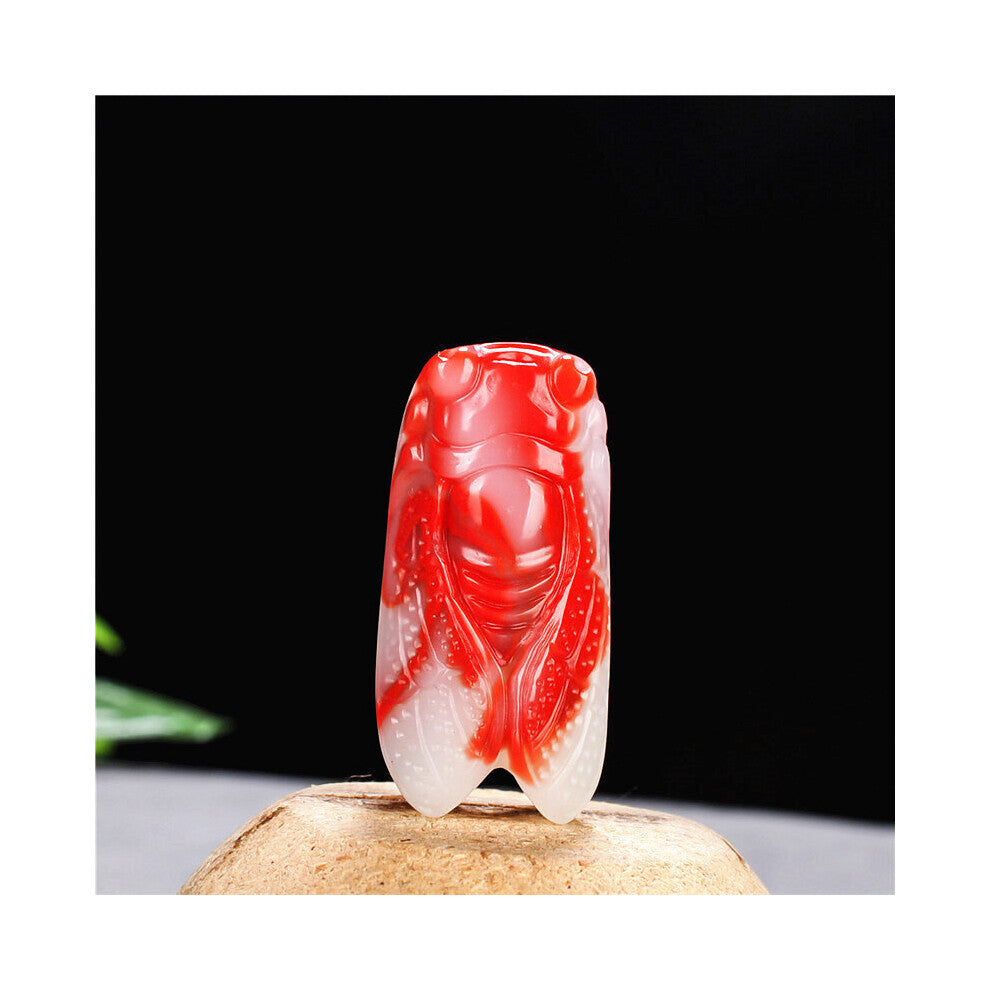 Cicada Red Jade Pendant Chinese Necklace Hand-Carved Natural Charm Jewellery Amulet Accessories for Men Women Gift