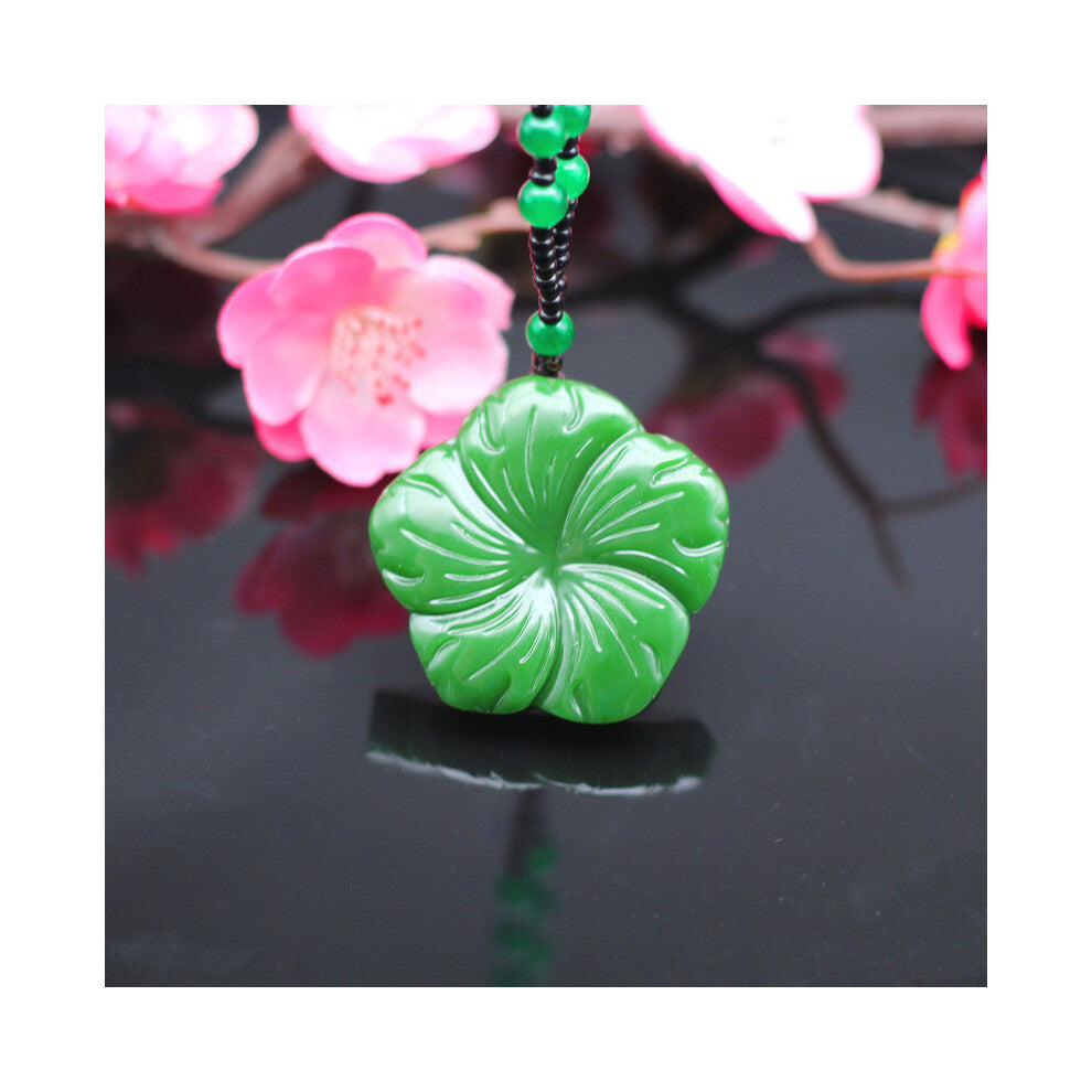Natural Green Jade Flower Pendant Necklace Chinese Hand-Carved Jadeite Charm Jewelry Accessories Amulet Men Women