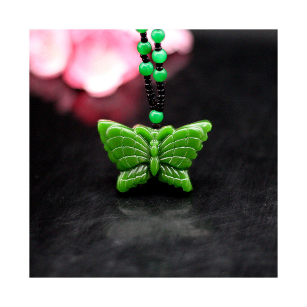 Hetian Green Jade Butterfly Pendant Necklace Natural Jadeite Charm Jewelry Hand-Carved Accessories Amulet Gift for Women