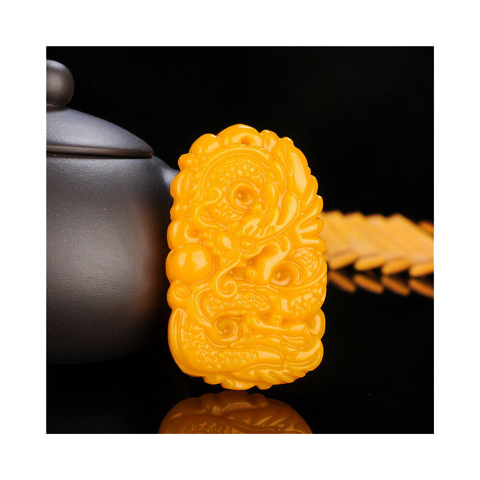 Natural Yellow Jade Dragon Pendant Necklace Chinese Carved Charm Jewellery Accessories Amulet for Men Women Lucky