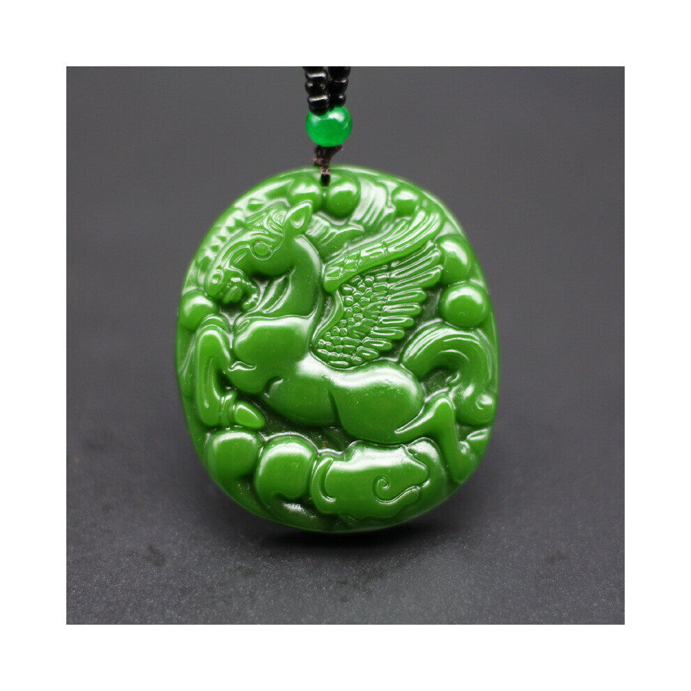 Natural Green Jade Fly Horse Pendant Necklace Chinese Carved Charm Jewelry Accessories Amulet for Men Women Lucky