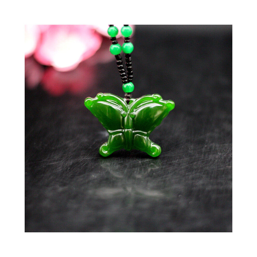 Butterfly Natural Green Jade Pendant Necklace Jadeite Jewelry Hand-Carved Charm Amulet Accessories for Women Men