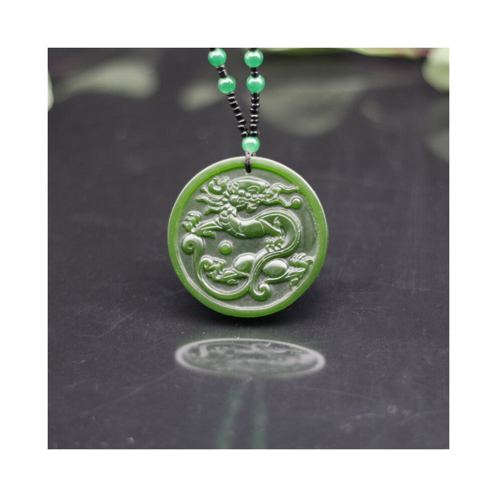 Natural Chinese Green Jade Dragon Pendant Necklace Hand-Carved Charm Jewelry Accessories Amulet for Men Women