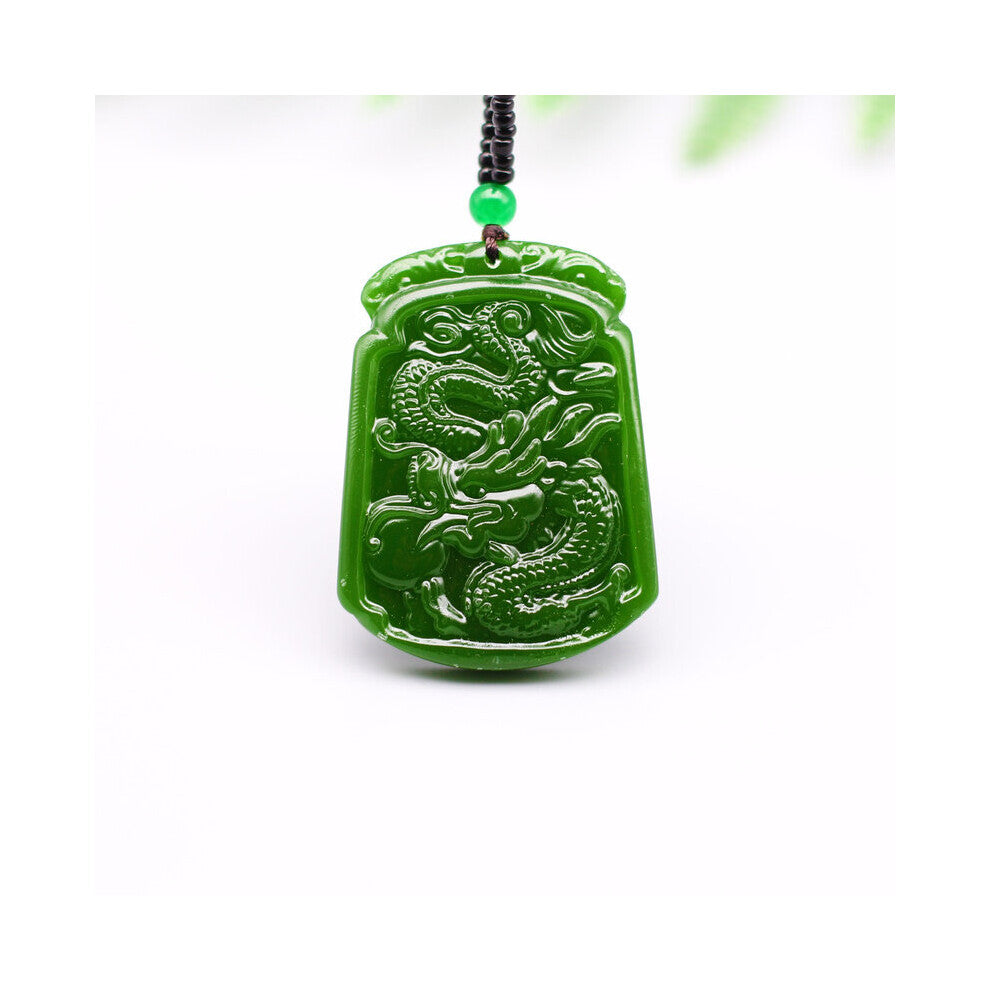 Green Jade Dragon Pendant Necklace Hand-Carved Natural Charm Jadeite Jewelry Accessories Amulet for Men Women Lucky Gift