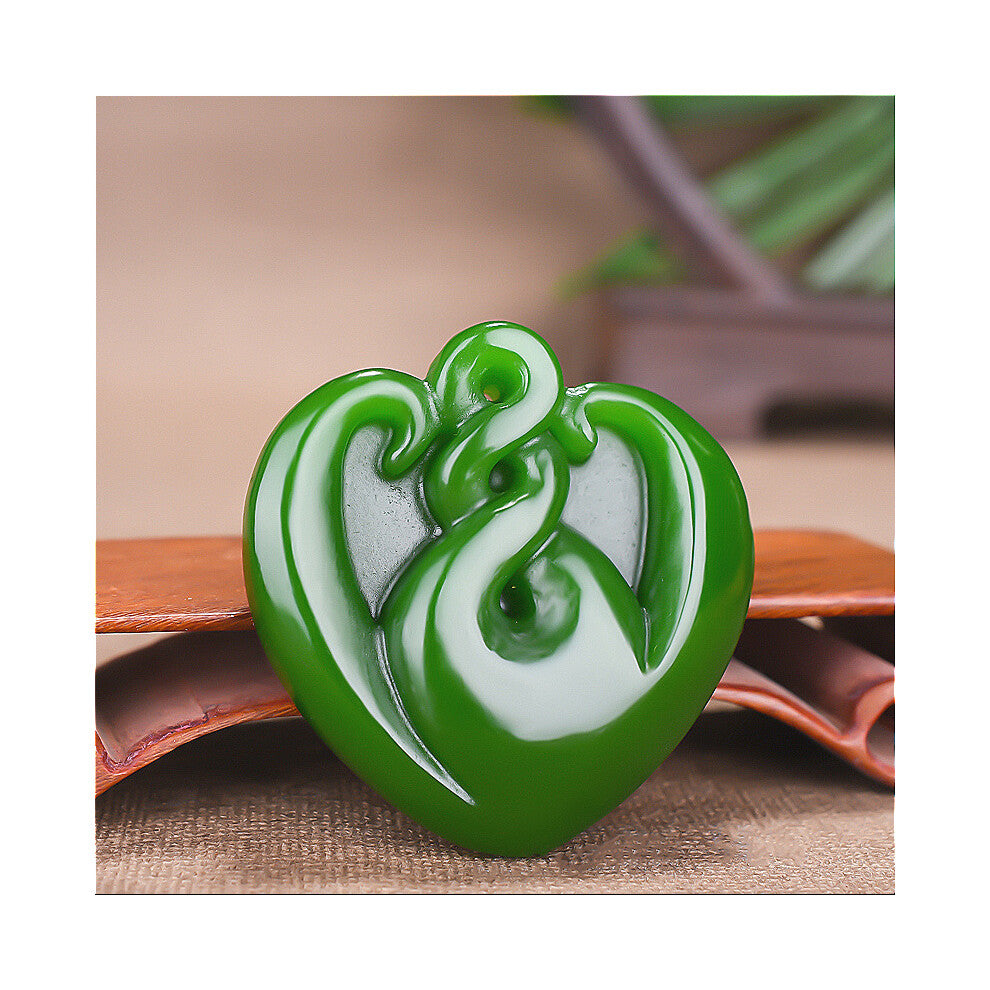 Green Jade Heart Pendant Necklace Chinese Hand-Carved Charm Jewelry Natural Jadeite Amulet Accessories Men Women