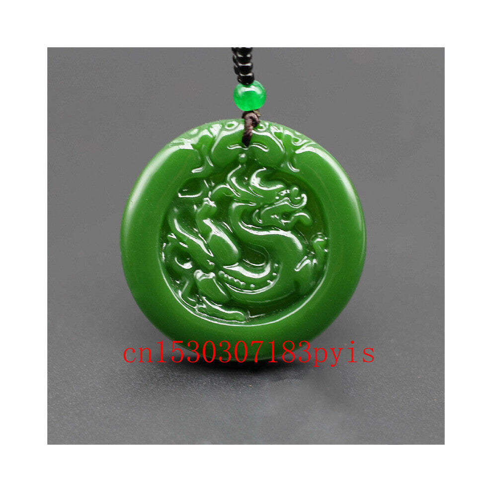 Chinese Carved Dragon Natural Green Jade Pendant Necklace Charm Jadeite Jewelry Amulet Accessories for Men Women