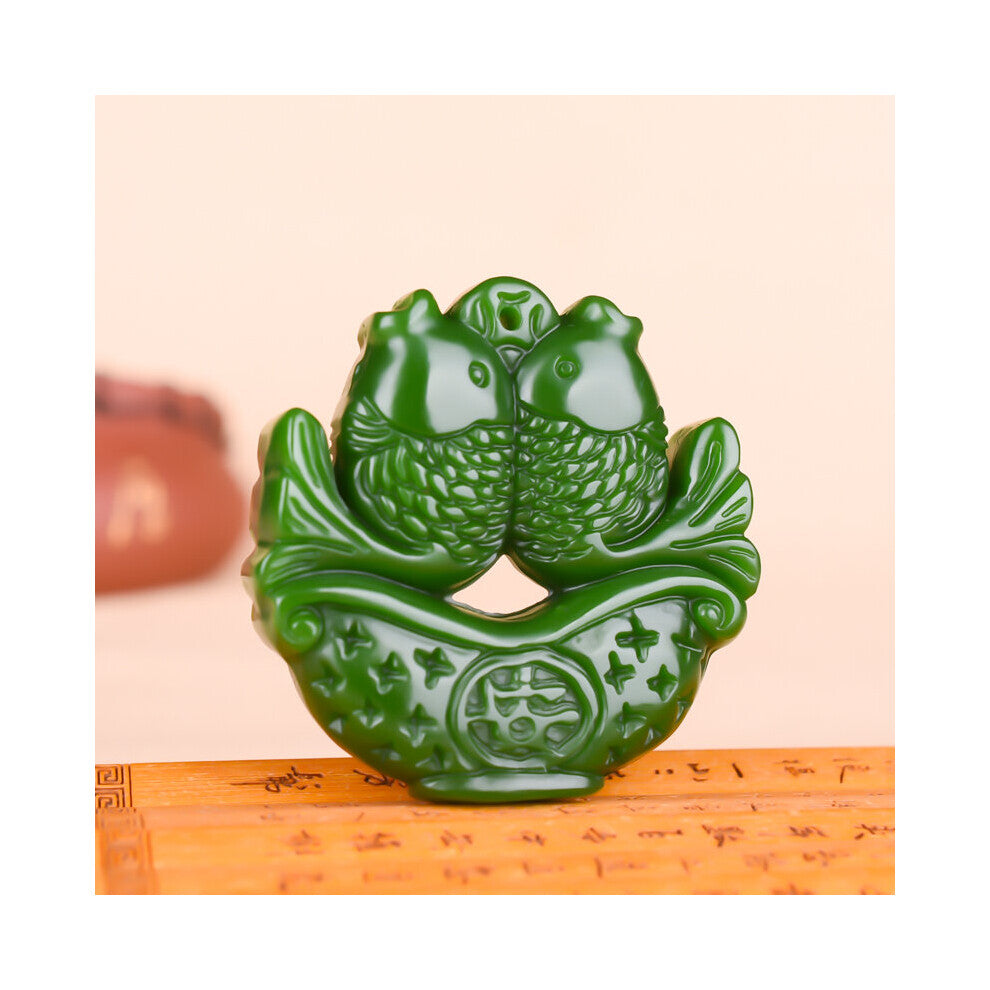Goldfish Green Jade Pendant Necklace Hand-Carved Natural Charm Jewellery Animal Amulet Accessories for Men Women