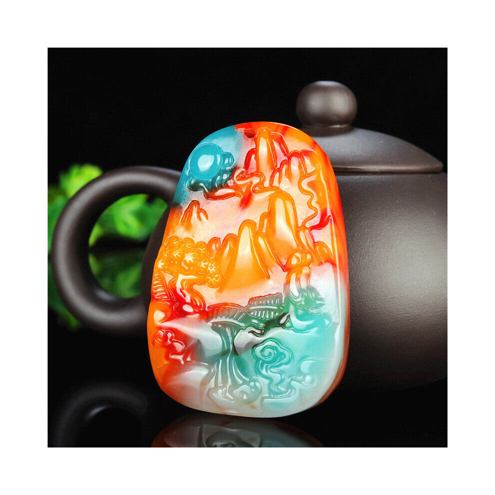 Landscape Jade Pendant Chinese Necklace Hand-Carved Natural Charm Jewelry Amulet Accessories for Men Women