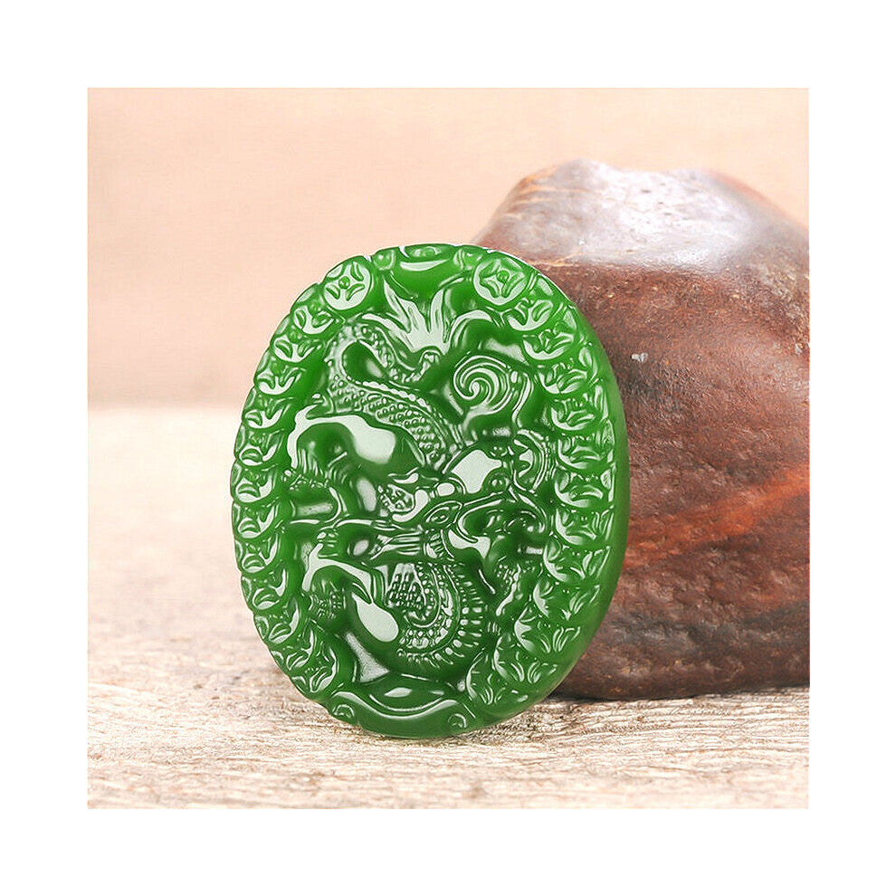 Natural Green Money Dragon Jade Pendant Necklace Chinese Hand-Carved Charm Jewelry Amulet Accessories for Men Women Gift