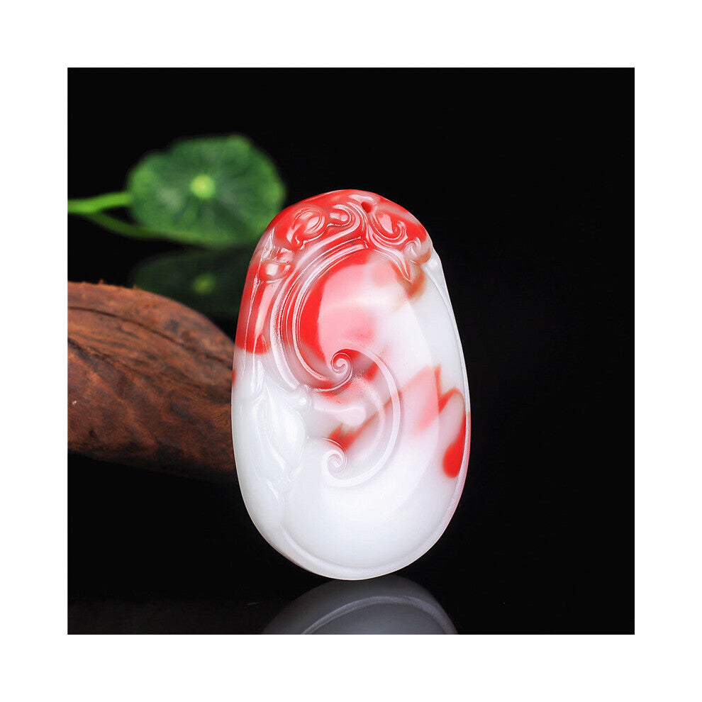 Ruyi Red Jade Pendant Chinese Necklace Hand-Carved Natural Charm Jewellery Amulet Accessories for Men Women