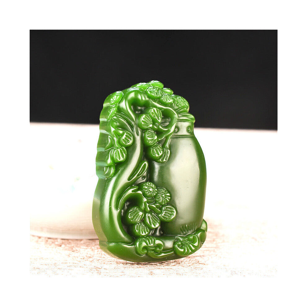 Plum Blossom Vase Green Jade Pendant Necklace Hand-Carved Natural Charm Jewellery Amulet Accessories for Men Women
