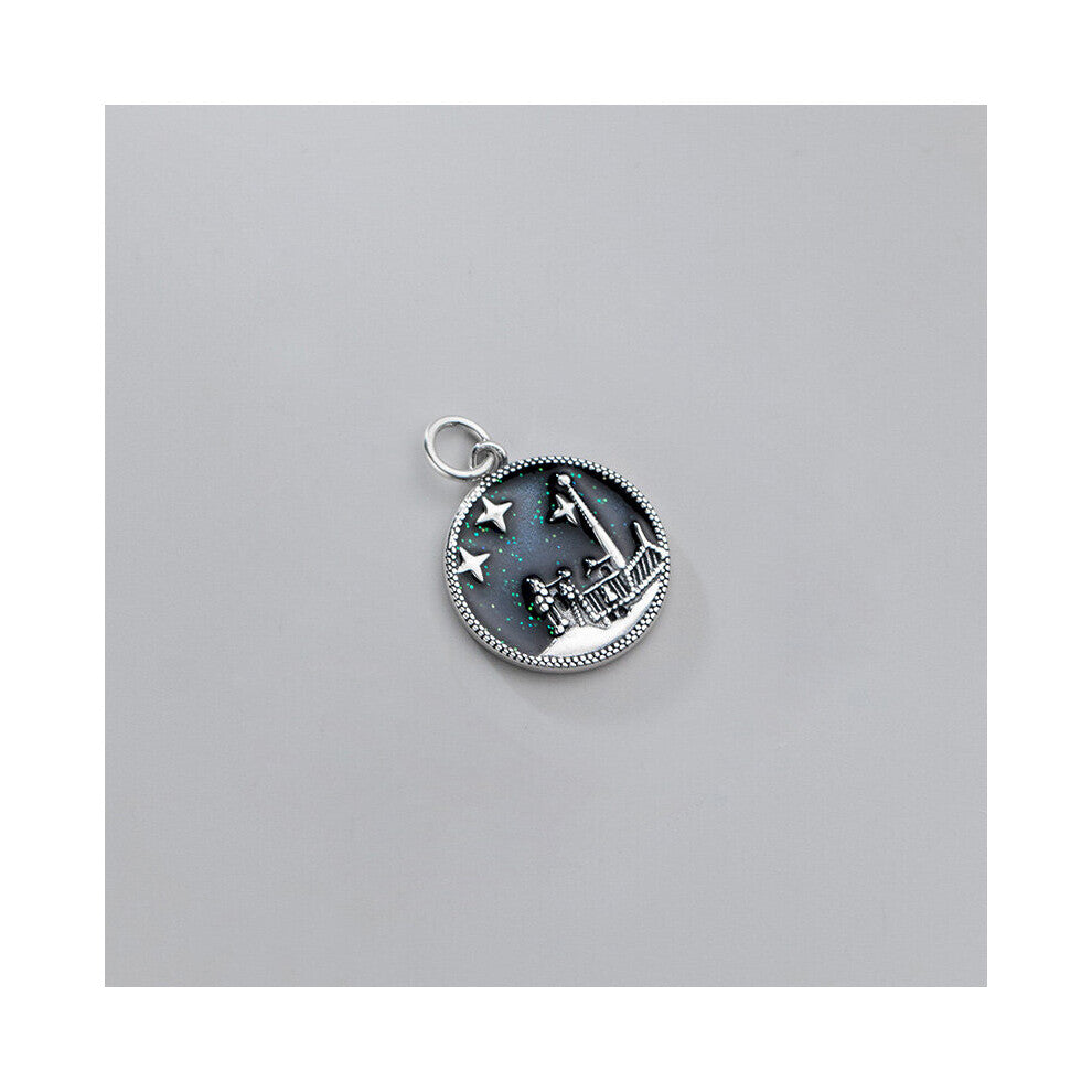 TrustDavis Real 925 Sterling Silver Pendant Sweet 17mm Round Night Sky Charm Pendant DIY Accessories Fine Jewelry DZ790