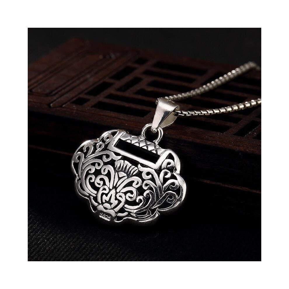 Long Life Lock Necklace Men And Women Retro Ethnic Style Flower Blooming Rich Ruyi Lock Pendant Jewelry Accessories